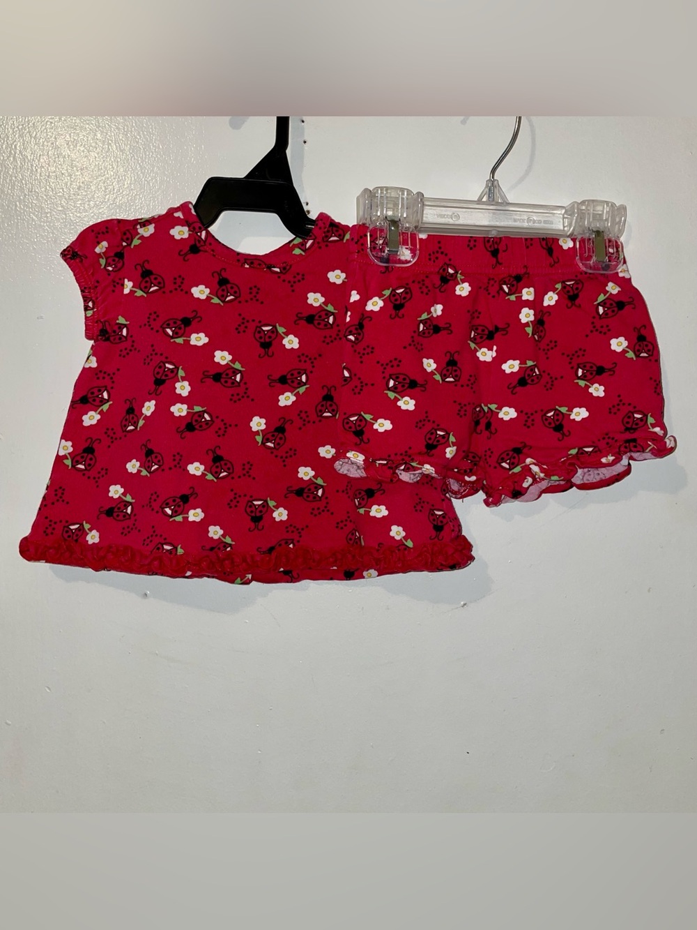 Vintage Y2K Class Club Red Ladybug Print Set with Floral Accents